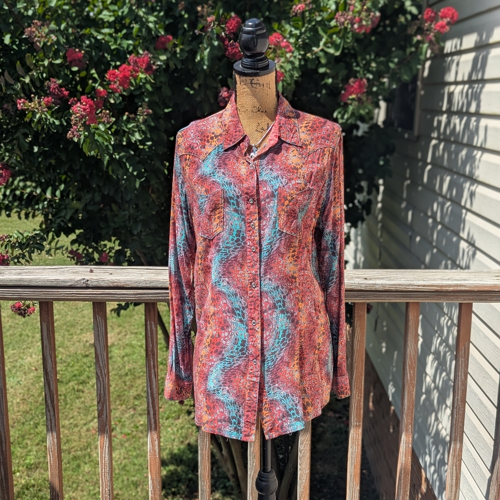 Rock 47 by Wrangler Western Multi-Color Rayon Button Down